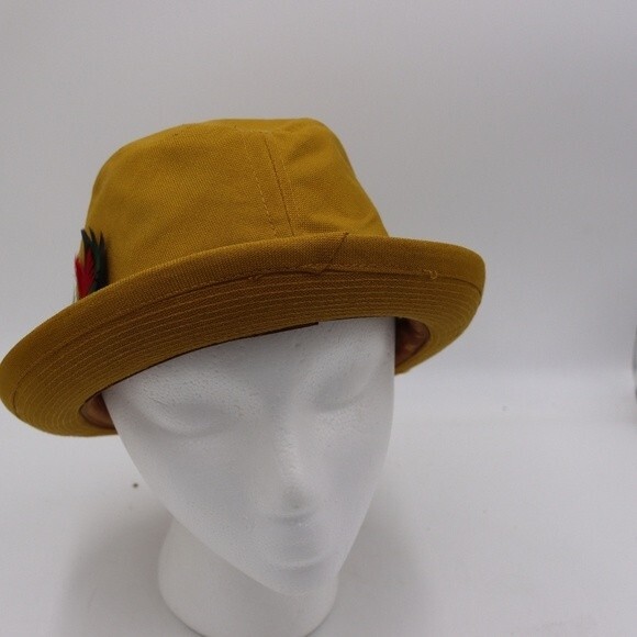 Vintage Yellow Fendora Hat Feathers Yankee Doodle Hat 6 3/4 - Picture 2 of 9
